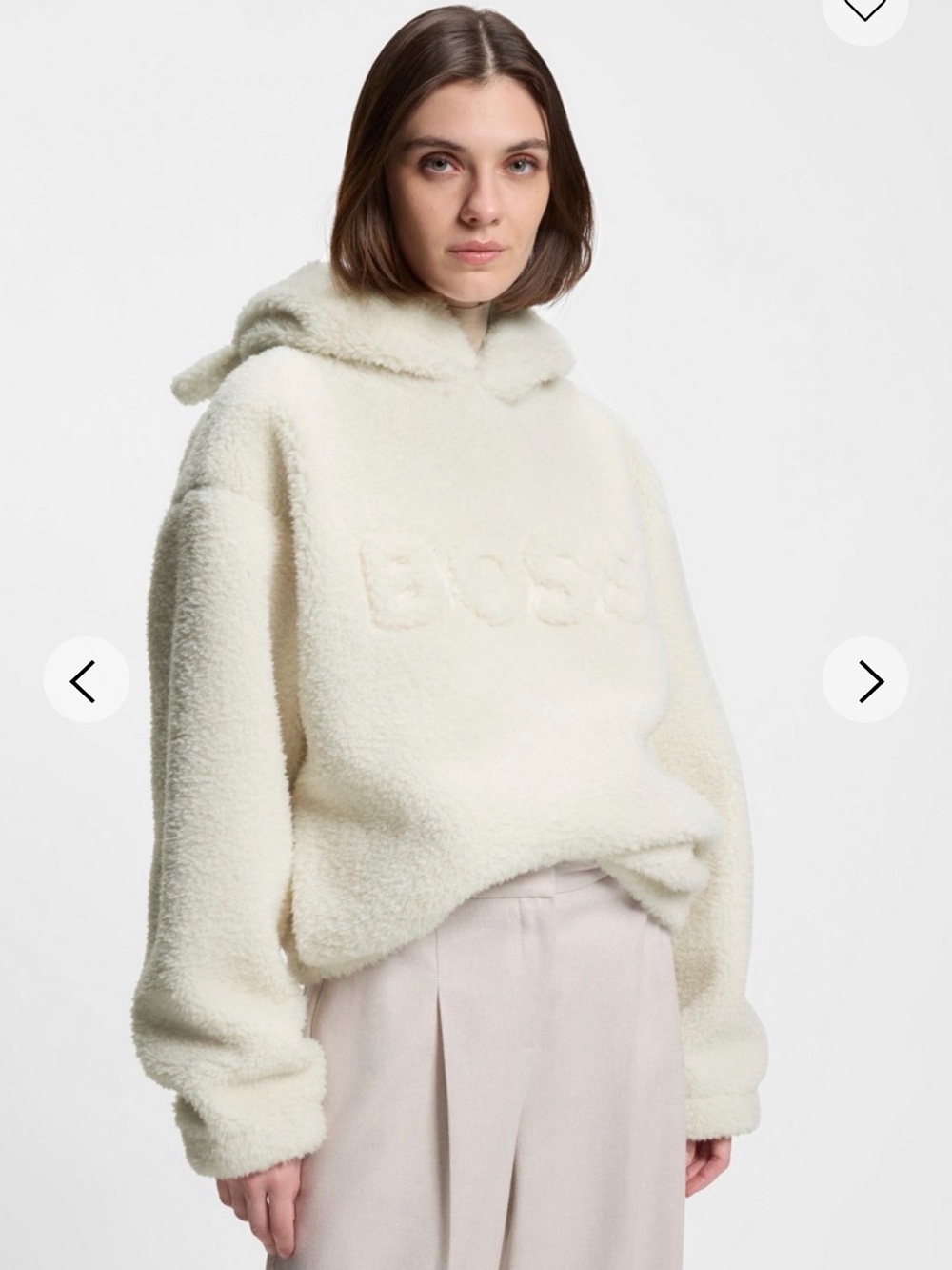 HUGO BOSS Cream Teddy Fleece Hoodie with Ear Hood